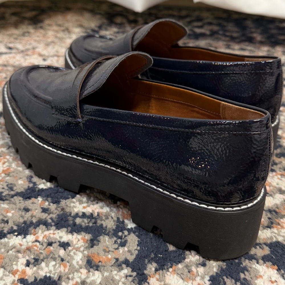 Franco Sarto ‘Balin’ Lug Sole Chunky Loafer in Navy Blue Patent Leather Size 10 - Picture 10 of 16